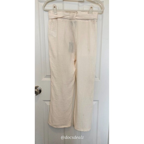 Sincerely Jules Ivory High-Rise Belted Flare Pants Size L - Picture 2 of 5